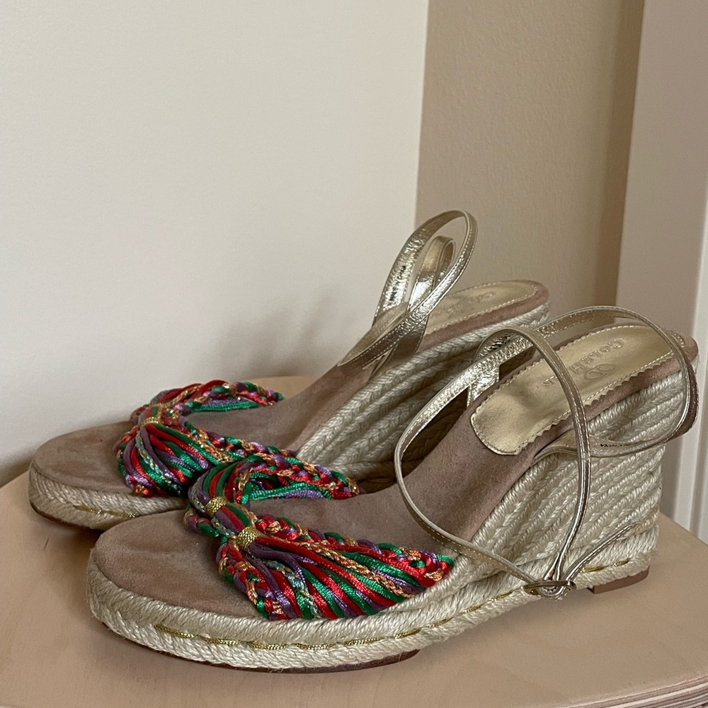 Cole Haan Rainbow Braided Espadrille Wedges Sandals Shoes size 9